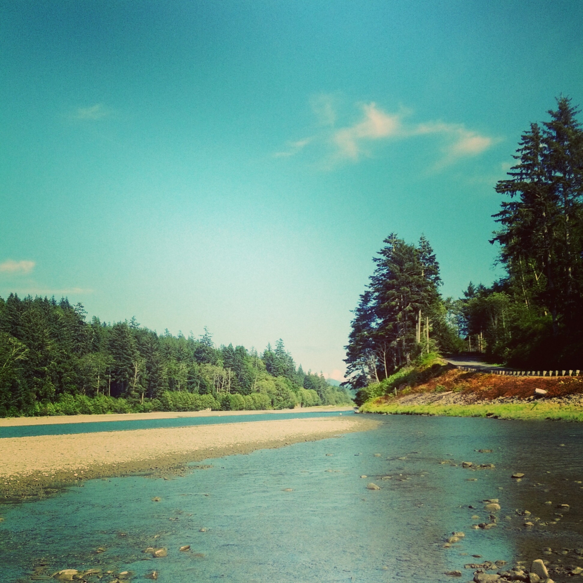 Hoh River, looking downstream from the delta. Pacific Ocean inlet.